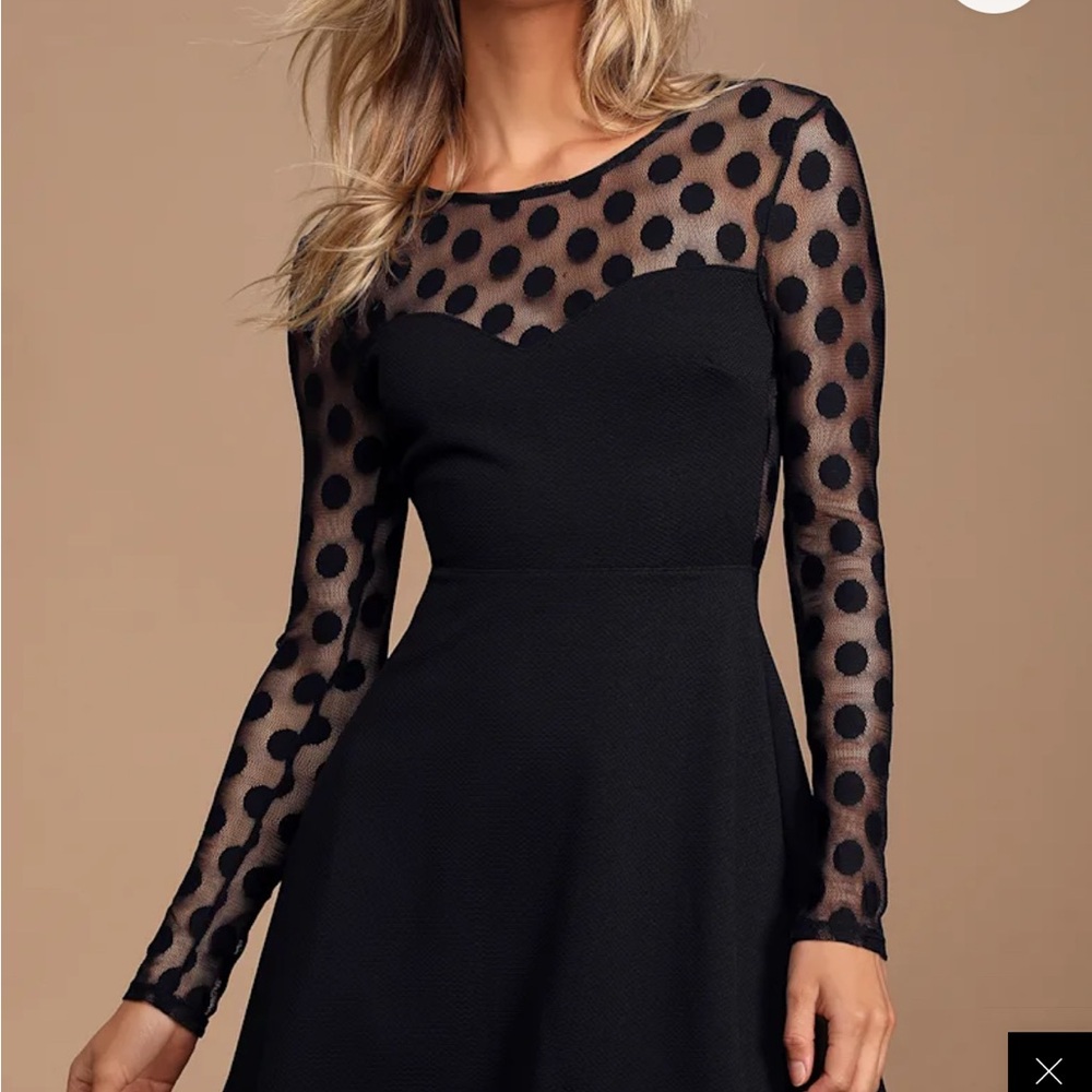 NWT In Hot Dot-ter Long Sleeve Black Dress